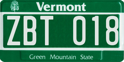 VT license plate ZBT018