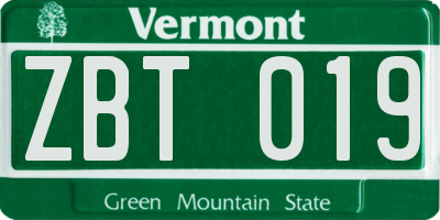 VT license plate ZBT019