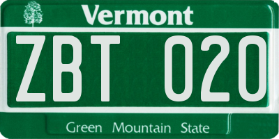 VT license plate ZBT020