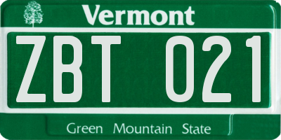 VT license plate ZBT021