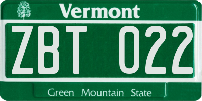 VT license plate ZBT022