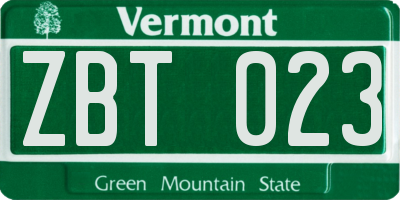 VT license plate ZBT023