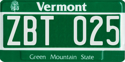 VT license plate ZBT025