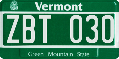 VT license plate ZBT030