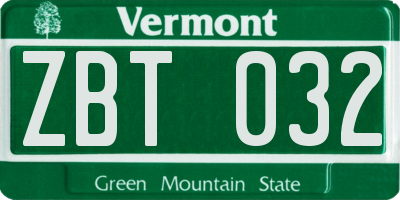 VT license plate ZBT032