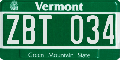 VT license plate ZBT034