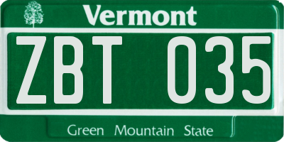 VT license plate ZBT035