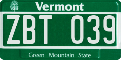 VT license plate ZBT039