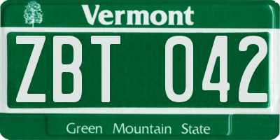 VT license plate ZBT042