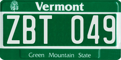 VT license plate ZBT049