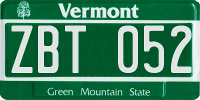 VT license plate ZBT052