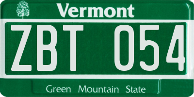 VT license plate ZBT054