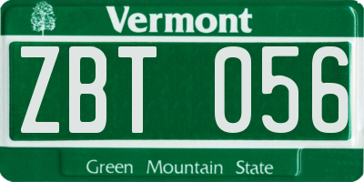 VT license plate ZBT056