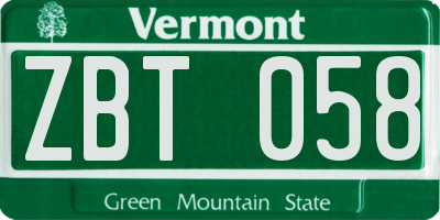 VT license plate ZBT058