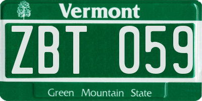 VT license plate ZBT059