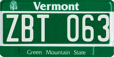 VT license plate ZBT063
