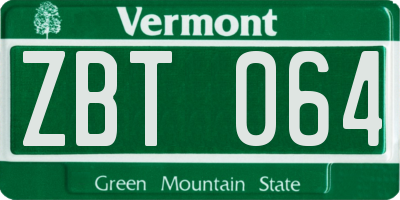 VT license plate ZBT064