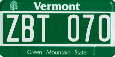 VT license plate ZBT070