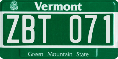 VT license plate ZBT071