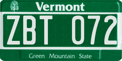 VT license plate ZBT072