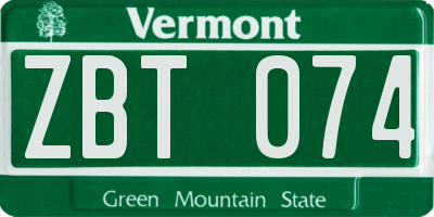 VT license plate ZBT074