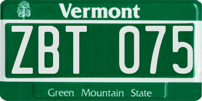 VT license plate ZBT075