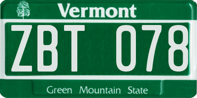 VT license plate ZBT078
