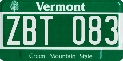 VT license plate ZBT083