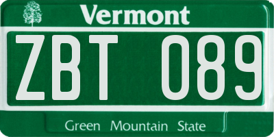 VT license plate ZBT089