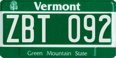 VT license plate ZBT092