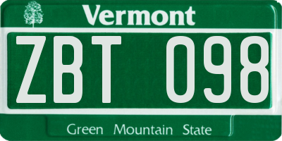 VT license plate ZBT098