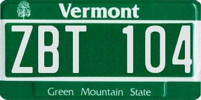 VT license plate ZBT104