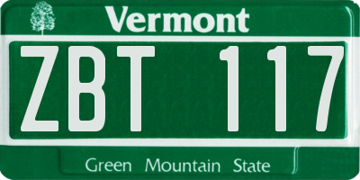 VT license plate ZBT117