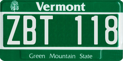 VT license plate ZBT118
