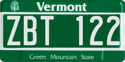 VT license plate ZBT122