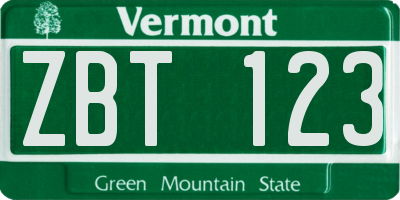 VT license plate ZBT123