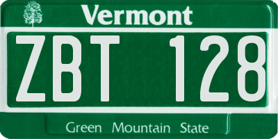 VT license plate ZBT128
