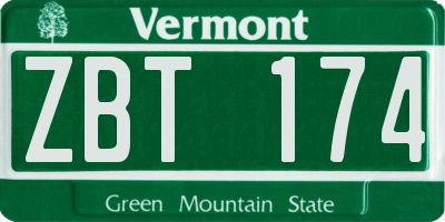 VT license plate ZBT174