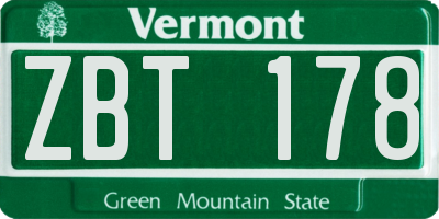 VT license plate ZBT178