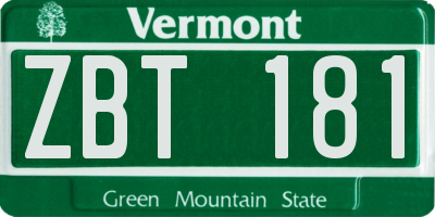VT license plate ZBT181