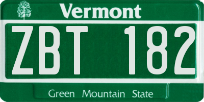VT license plate ZBT182
