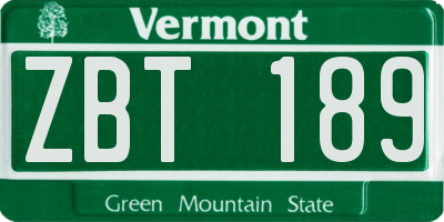 VT license plate ZBT189