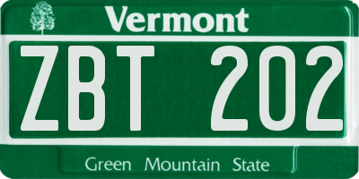 VT license plate ZBT202