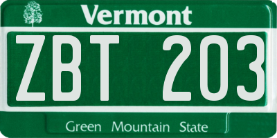 VT license plate ZBT203