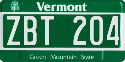 VT license plate ZBT204