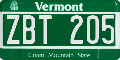 VT license plate ZBT205