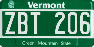 VT license plate ZBT206
