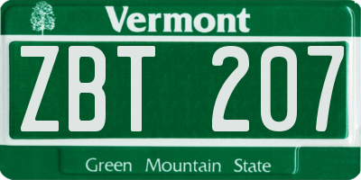 VT license plate ZBT207