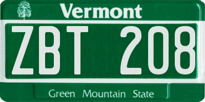 VT license plate ZBT208