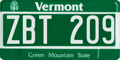 VT license plate ZBT209